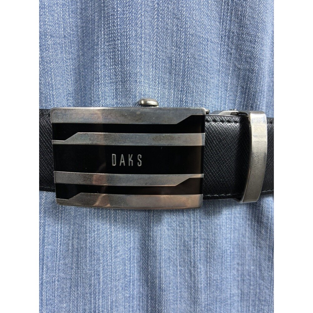 Daks Of London Black Leather Belt Mens Silver Automatic Click Buckle 40" Long